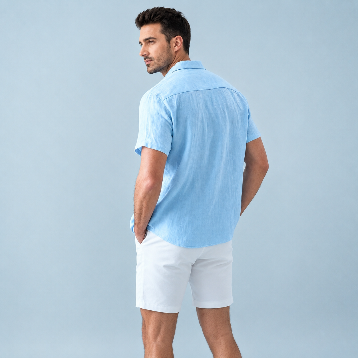 Casual Solid Short Sleeve Beach Shacket Shirt For Men