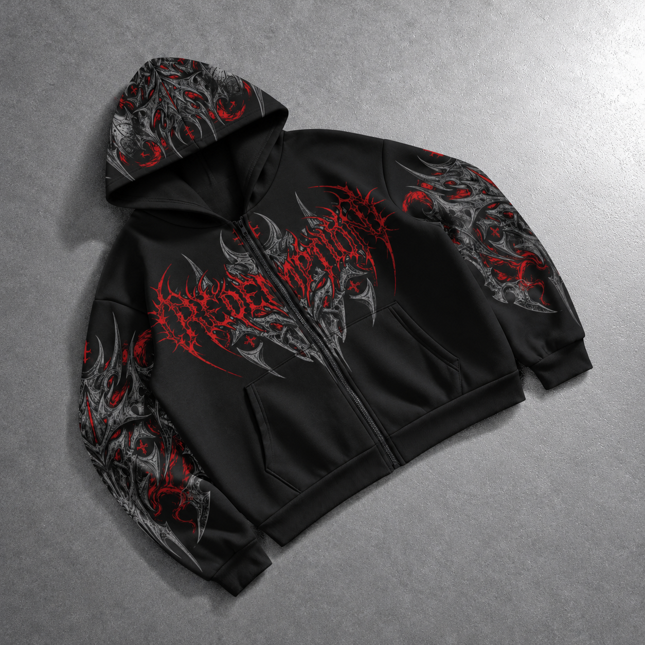 Loose Fit Angel Print Zip Up Casual Hoodie for Men