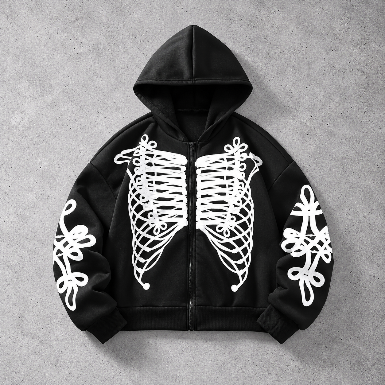 Loose Fit Angel Print Zip Up Casual Hoodie for Men