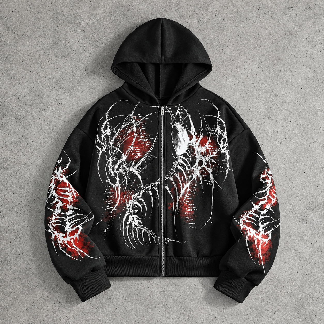 Loose Fit Angel Print Zip Up Casual Hoodie for Men