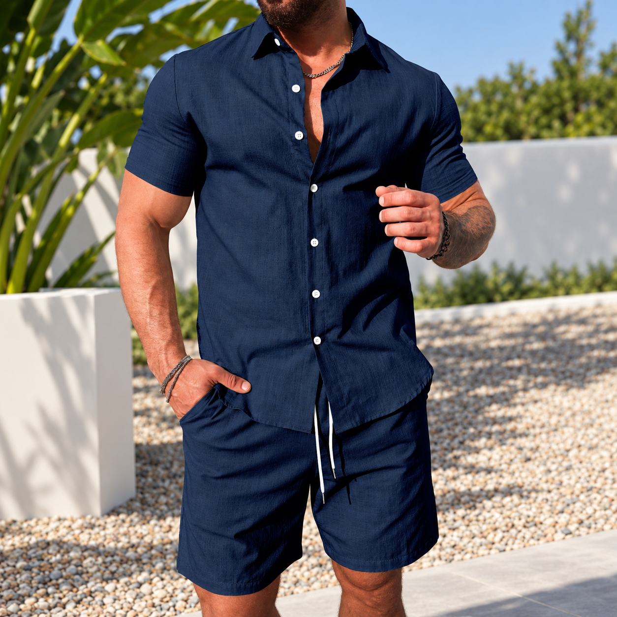 Casual Formal Shirt And Shorts Outfit For Men