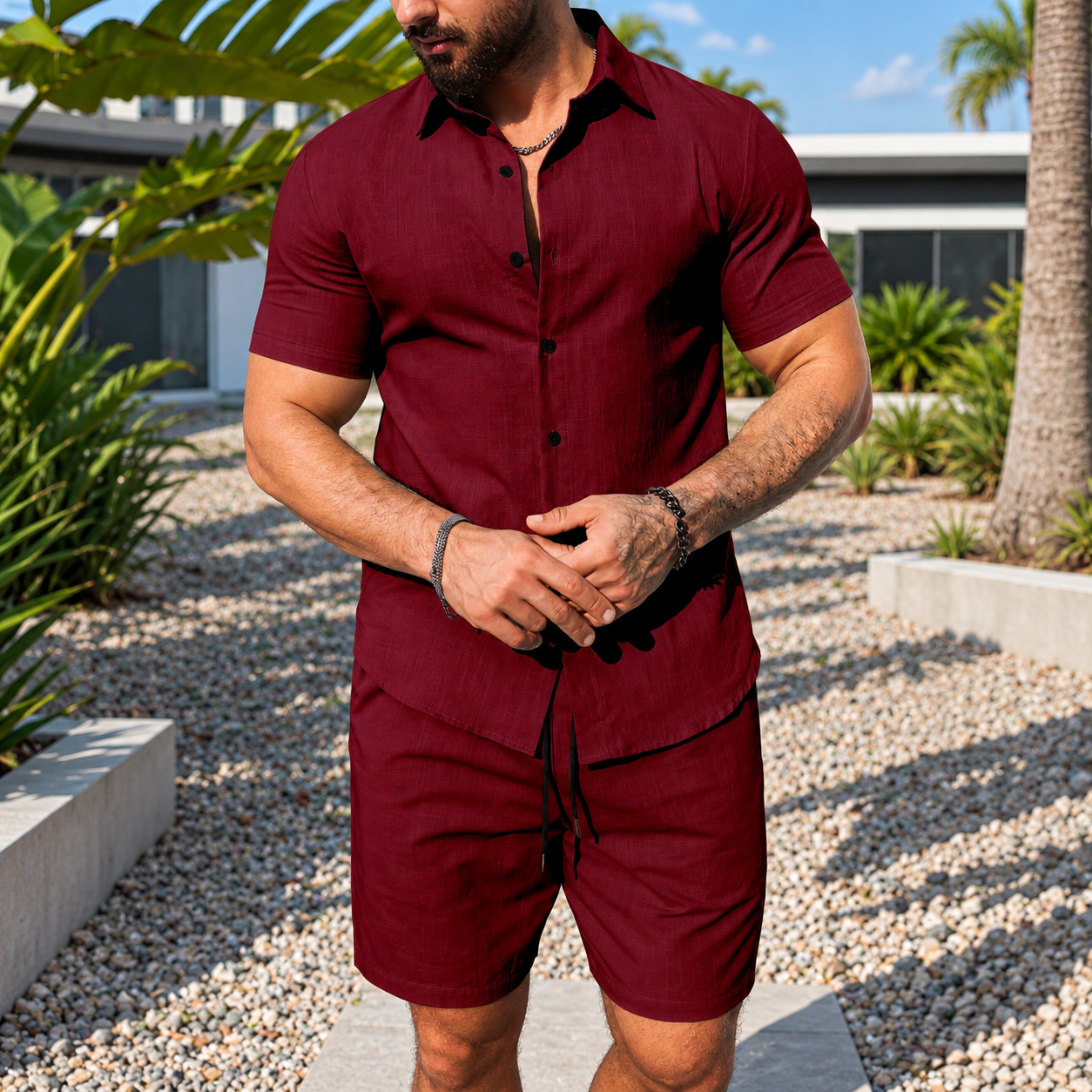 Casual Formal Shirt And Shorts Outfit For Men
