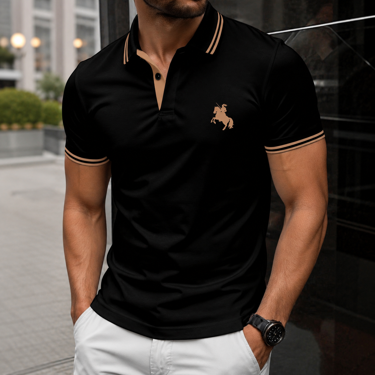 Summer Regular Fit Trim Short Sleeve Casual Polo Shirt For Men