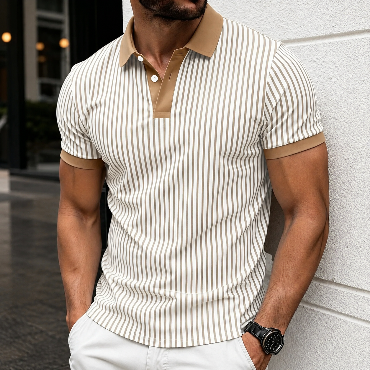 Summer Regular Fit Trim Short Sleeve Casual Polo Shirt For Men