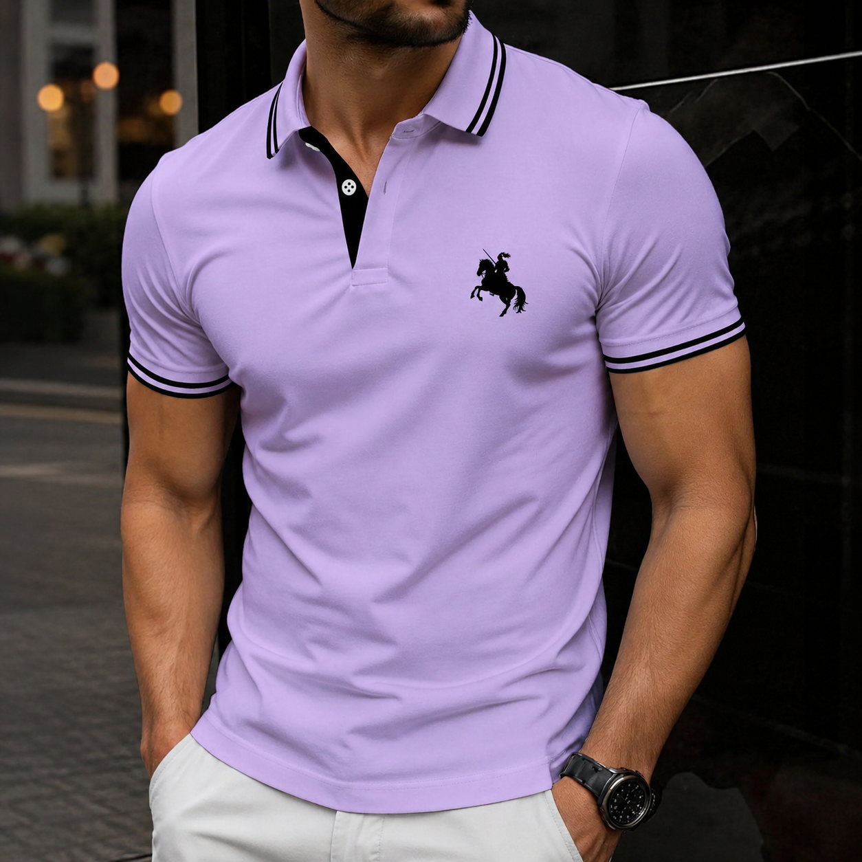 Summer Regular Fit Trim Short Sleeve Casual Polo Shirt For Men