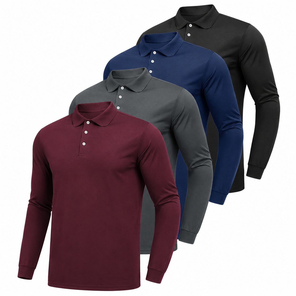 Pack Of 4 Casual Long Sleeve Sleeve Polo Shirt For Men