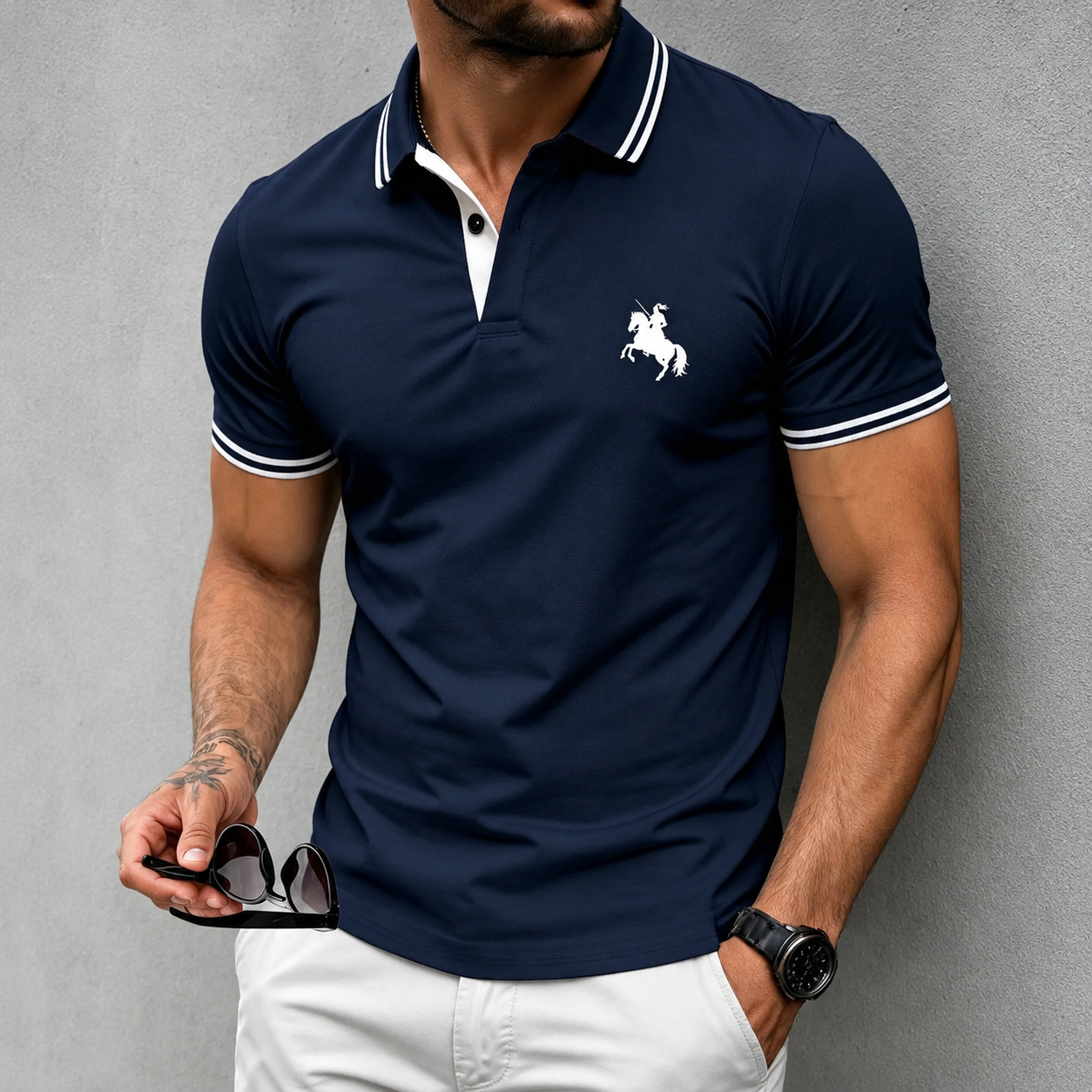 Summer Regular Fit Trim Short Sleeve Casual Polo Shirt For Men