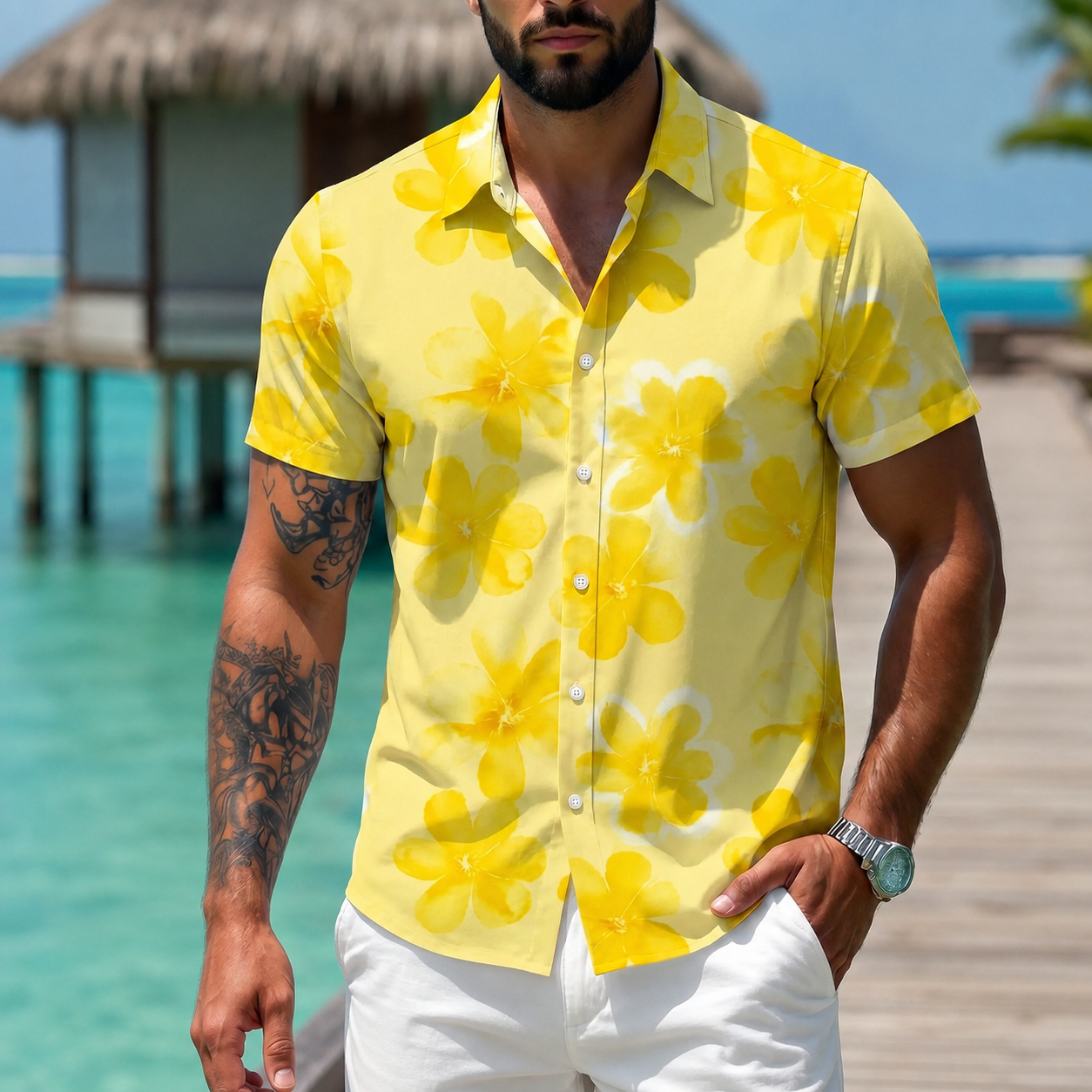 Classic Printed Holiday Short Sleeve Shirt Button Up For Men