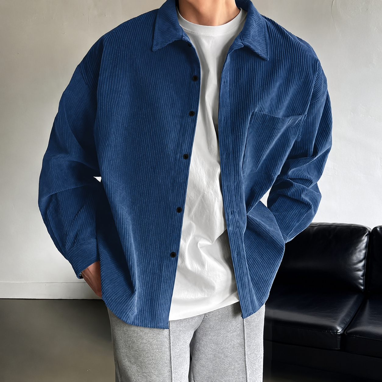 Casual Button Front Long Sleeve Shirt With Lapel Collar For Men