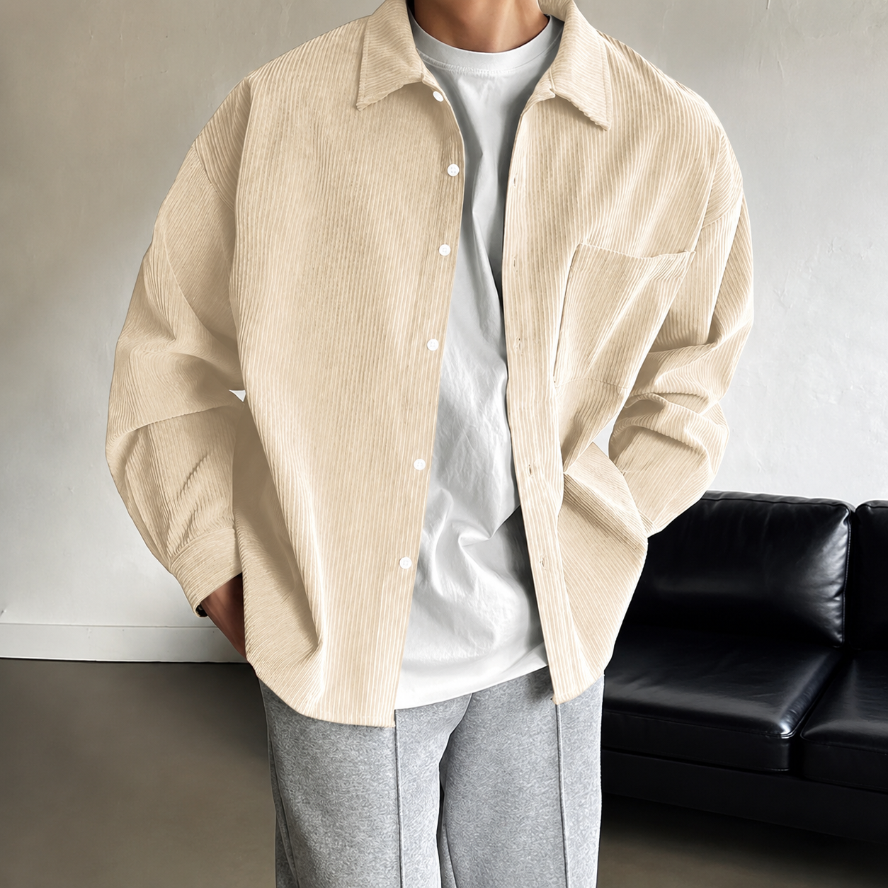 Casual Button Front Long Sleeve Shirt With Lapel Collar For Men