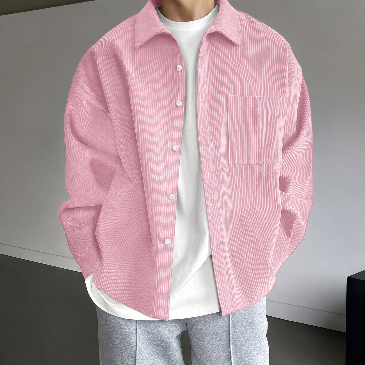 Casual Button Front Long Sleeve Shirt With Lapel Collar For Men