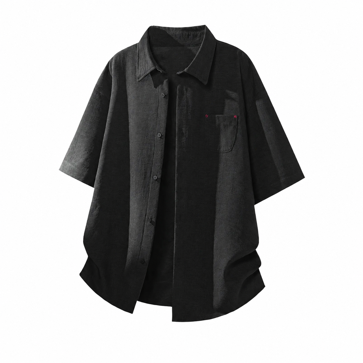 Lightweight Collared Faux LinenShort Sleeve Button Up Shirt With Pocket For Men