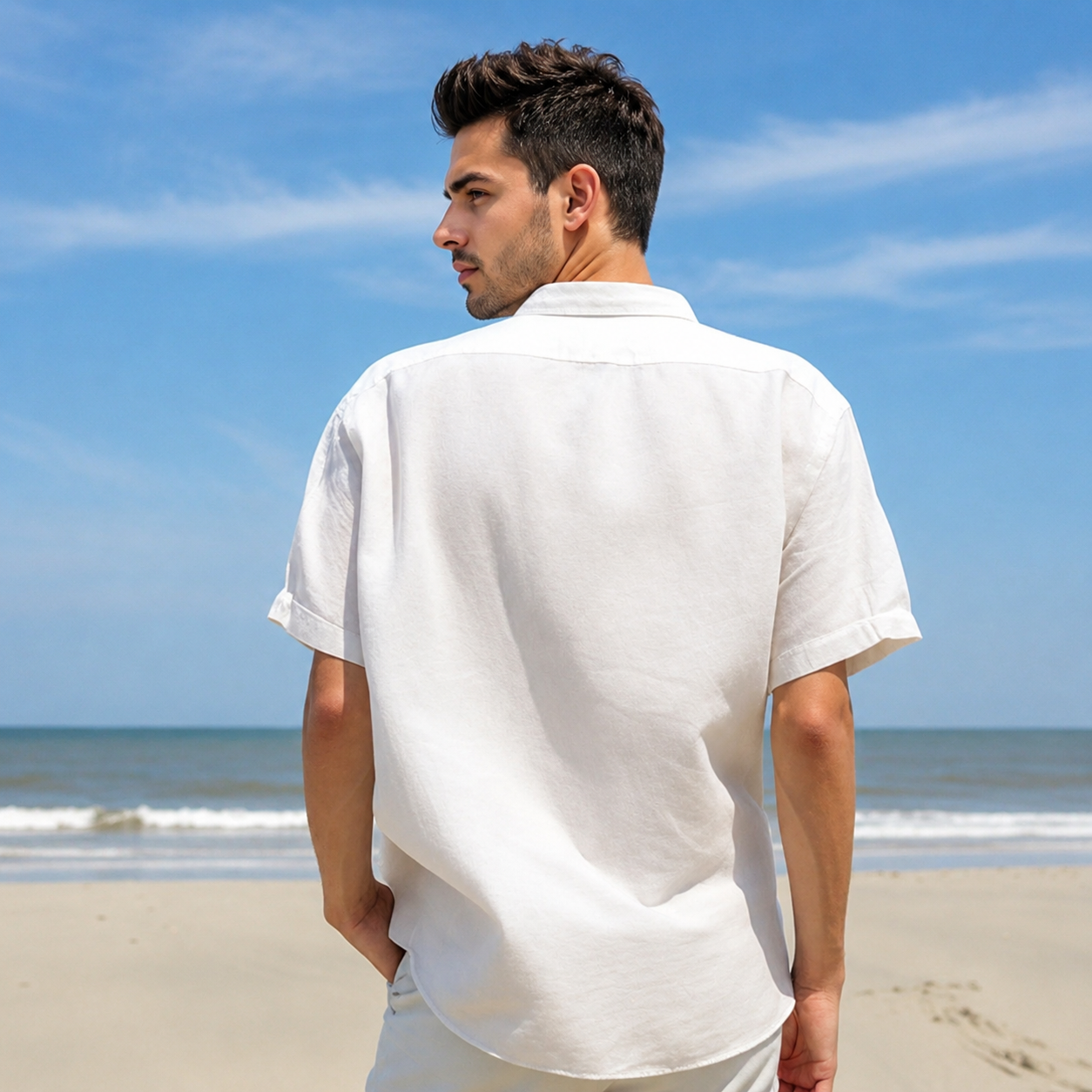 Casual Solid Short Sleeve Beach Shacket Shirt For Men