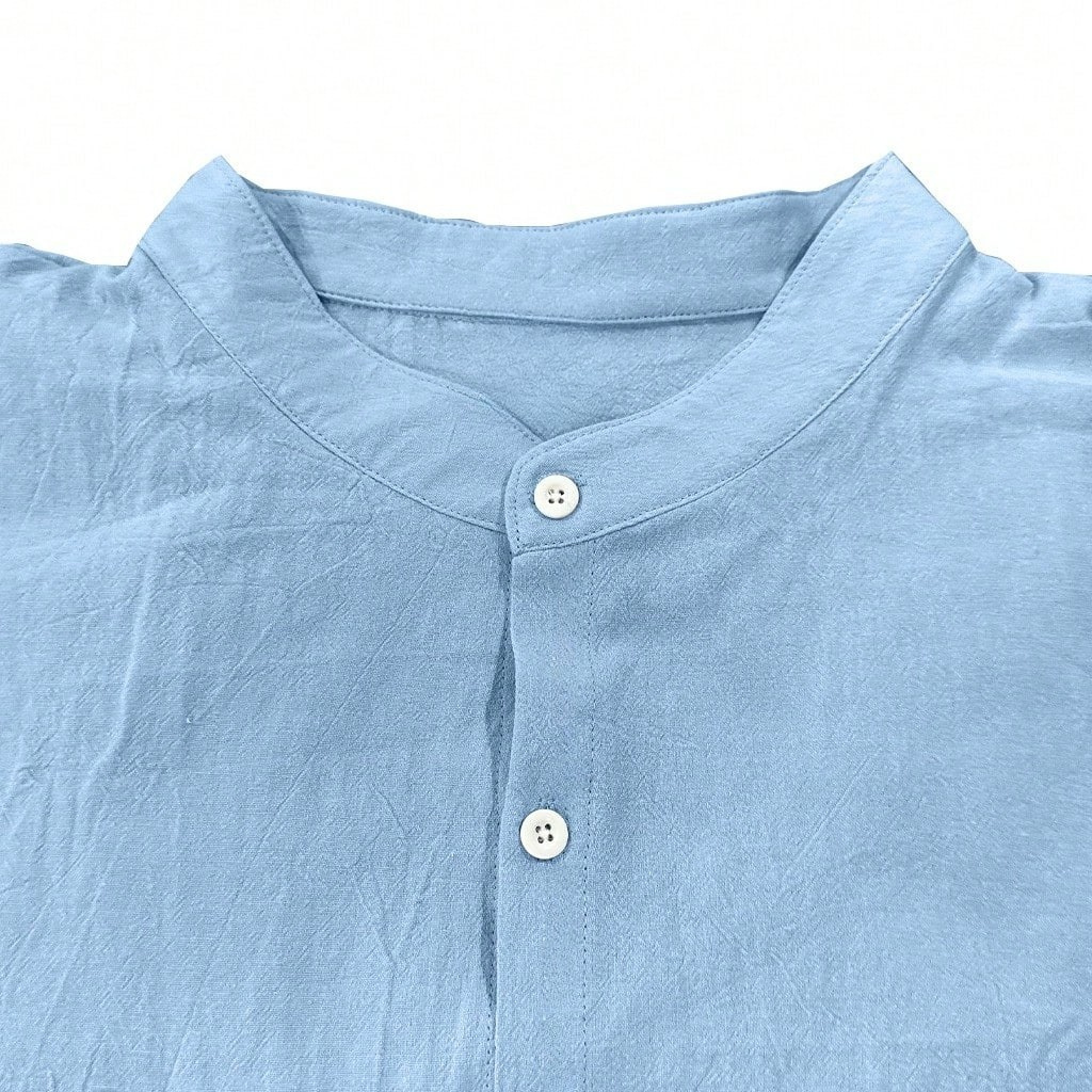 Loose Fit Stand Collar Button Up Casual Shirt With Long Sleeves For Men