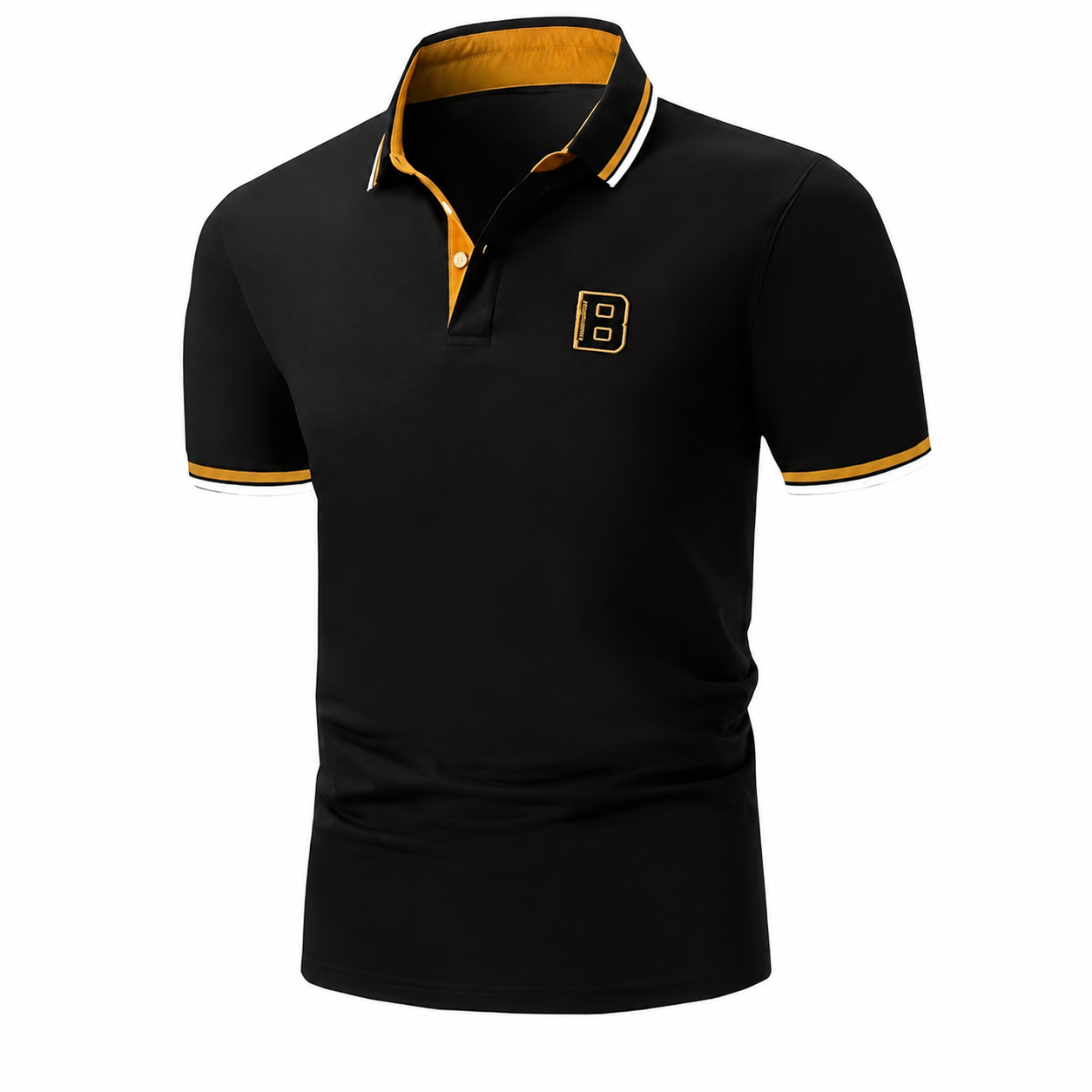 Casual Short Sleeve Collar Button Polo Shirt With Stripe Detail For Men