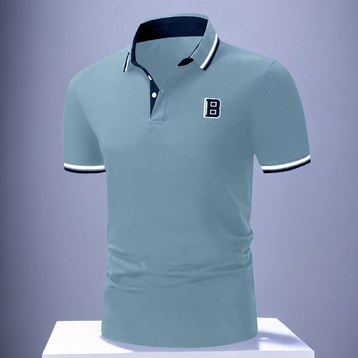 Casual Short Sleeve Collar Button Polo Shirt With Stripe Detail For Men
