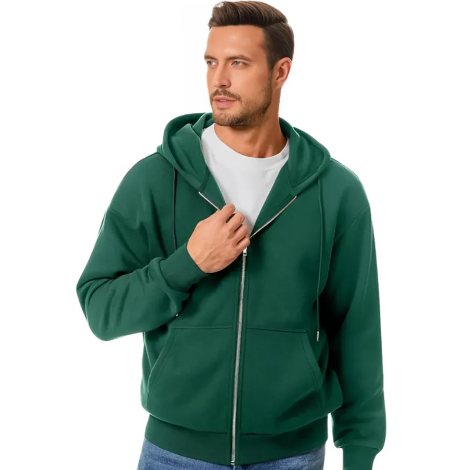 Men Full Zip Cotton Fleece Hoodie Sweatshirt