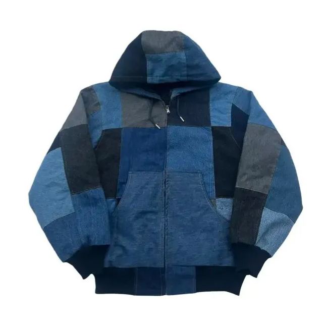 Patchwork Denim Hooded Jacket For Cold Weather