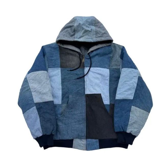Patchwork Denim Hooded Jacket For Cold Weather