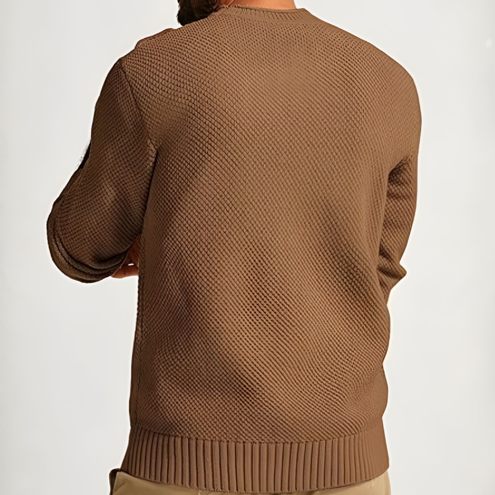  Mens Sweater Waffle Knit Crewneck Sweater Textured Long Sleeve Pullover