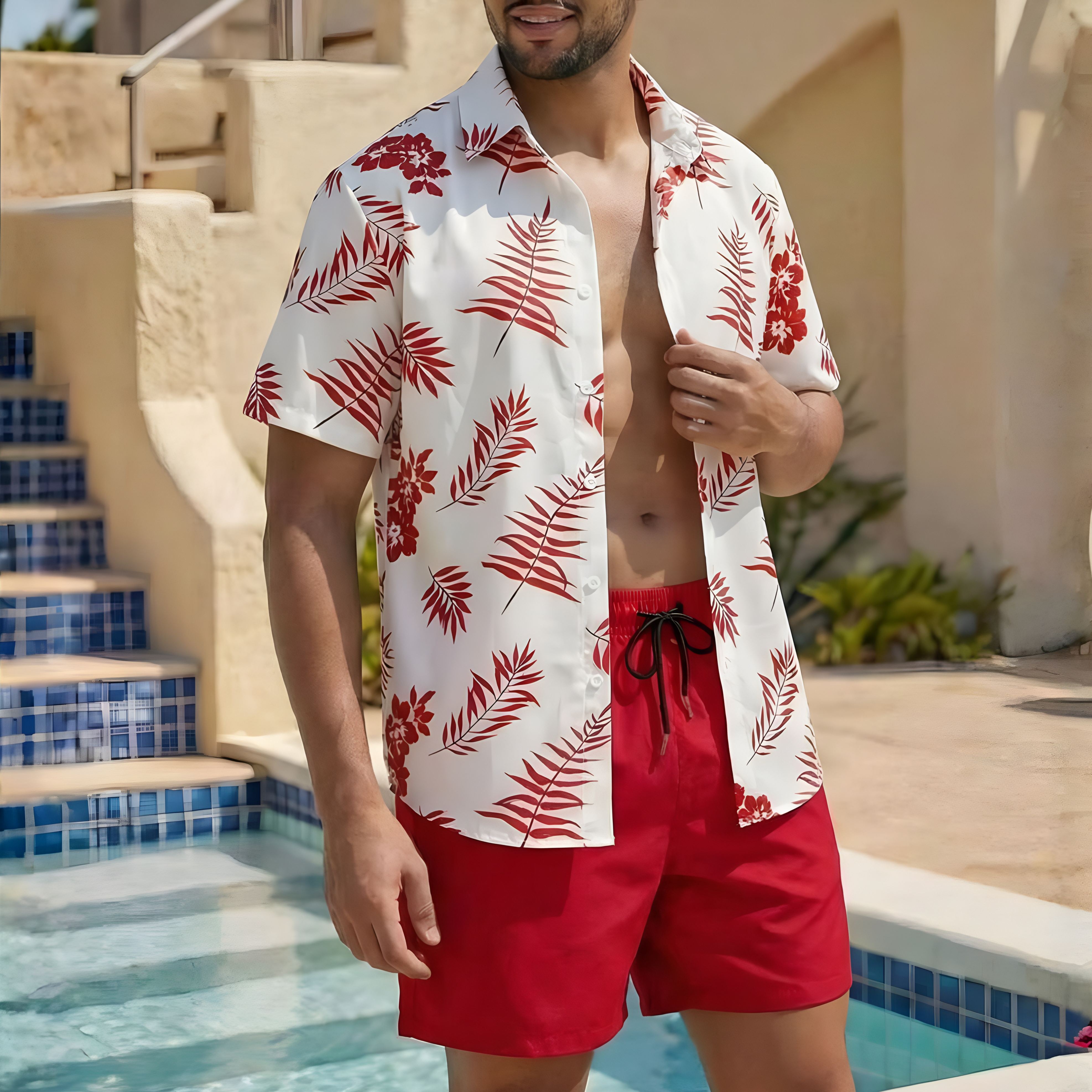 Summer Vacation House Print Short Sleeve Shirt And Shorts Set For Men