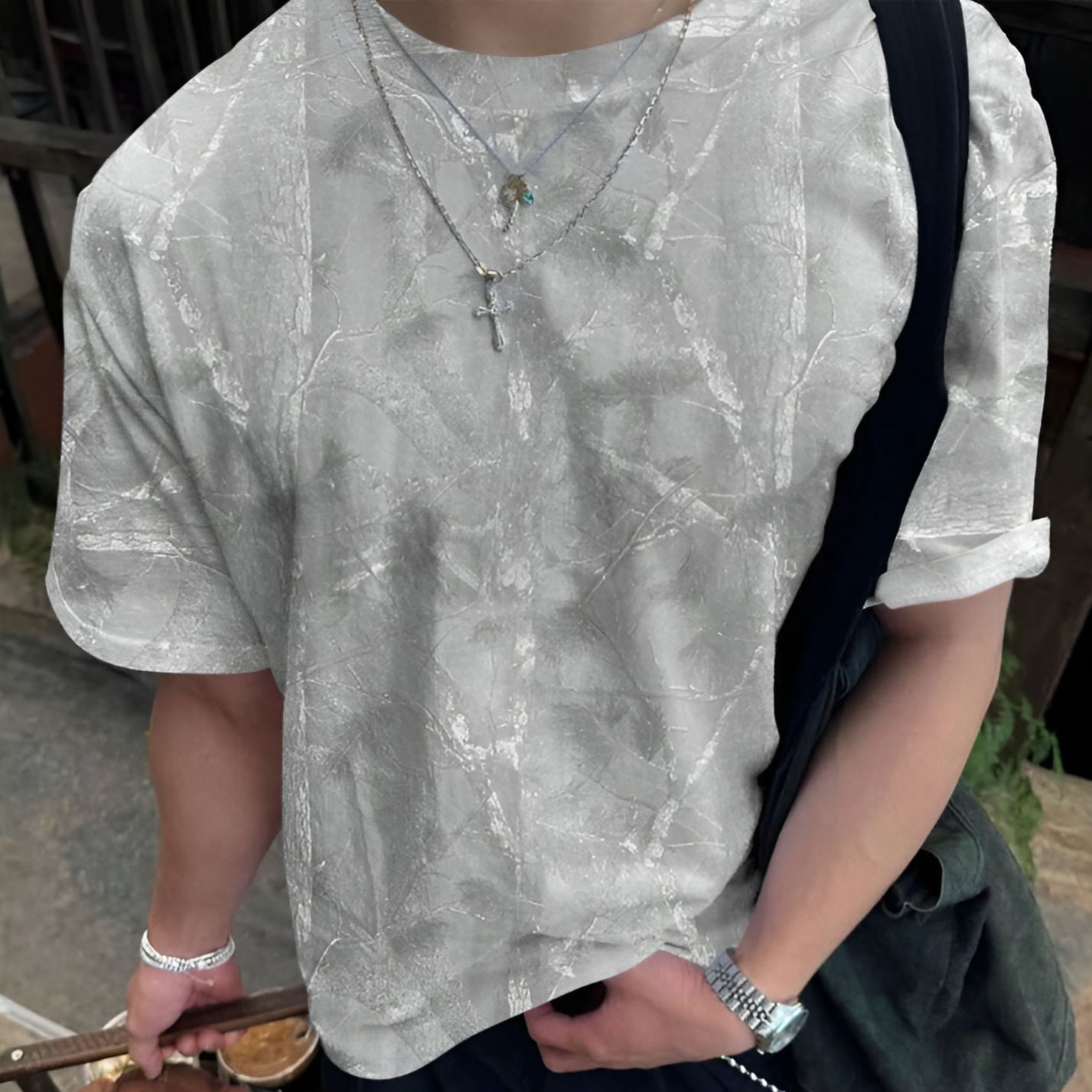 Branch Print Round Short Sleeve Casual T Shirt