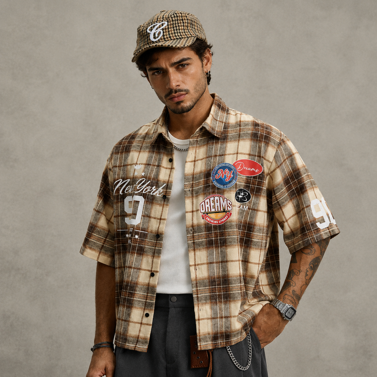 Oversized Short Sleeve Button Down Collared Shirt For Men