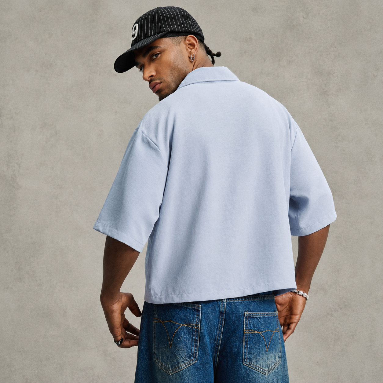 Oversized Short Sleeve Button Down Collared Shirt For Men