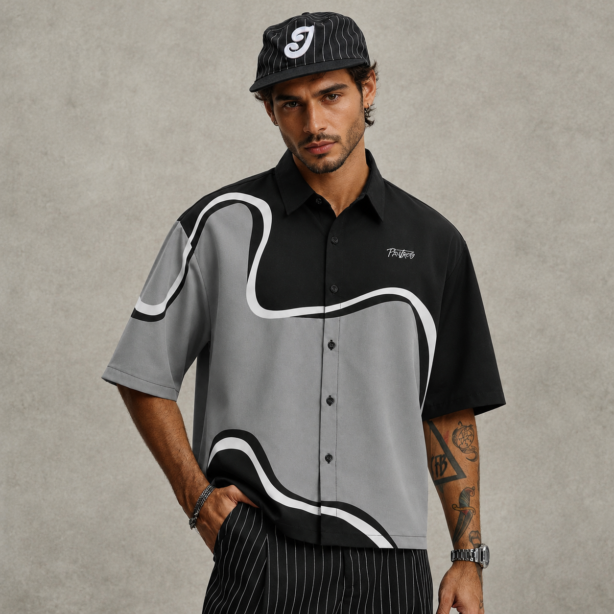Oversized Short Sleeve Button Down Collared Shirt For Men