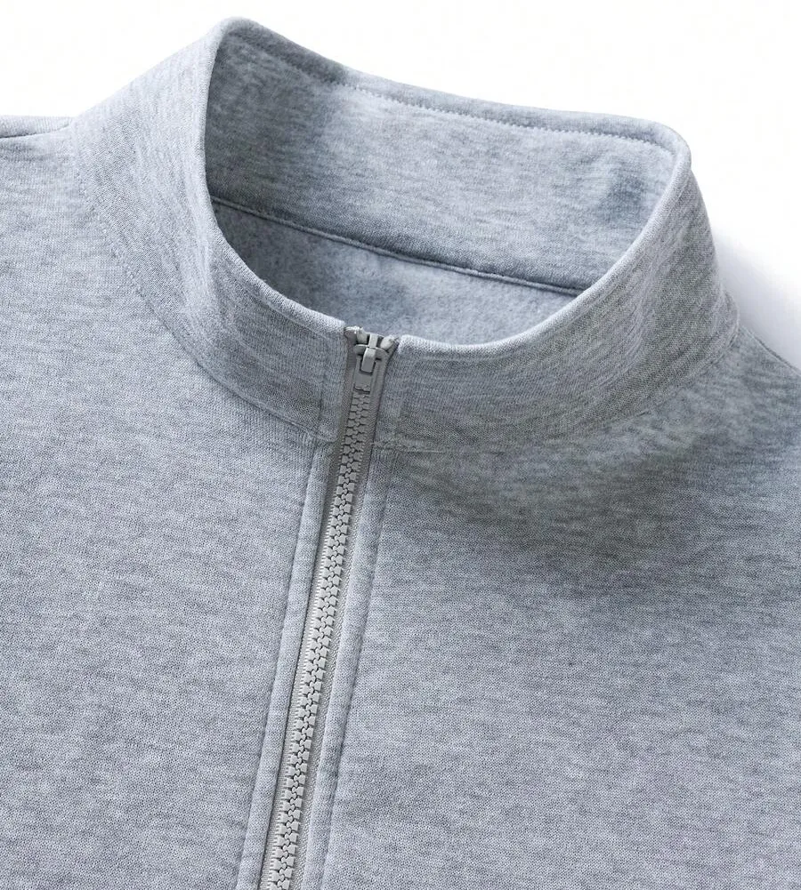 Men's Stand Collar Zipper Half Placket Casual Versatile Commute Autumn/Winter Long Sleeve Sweatshirt - Grey - View 5