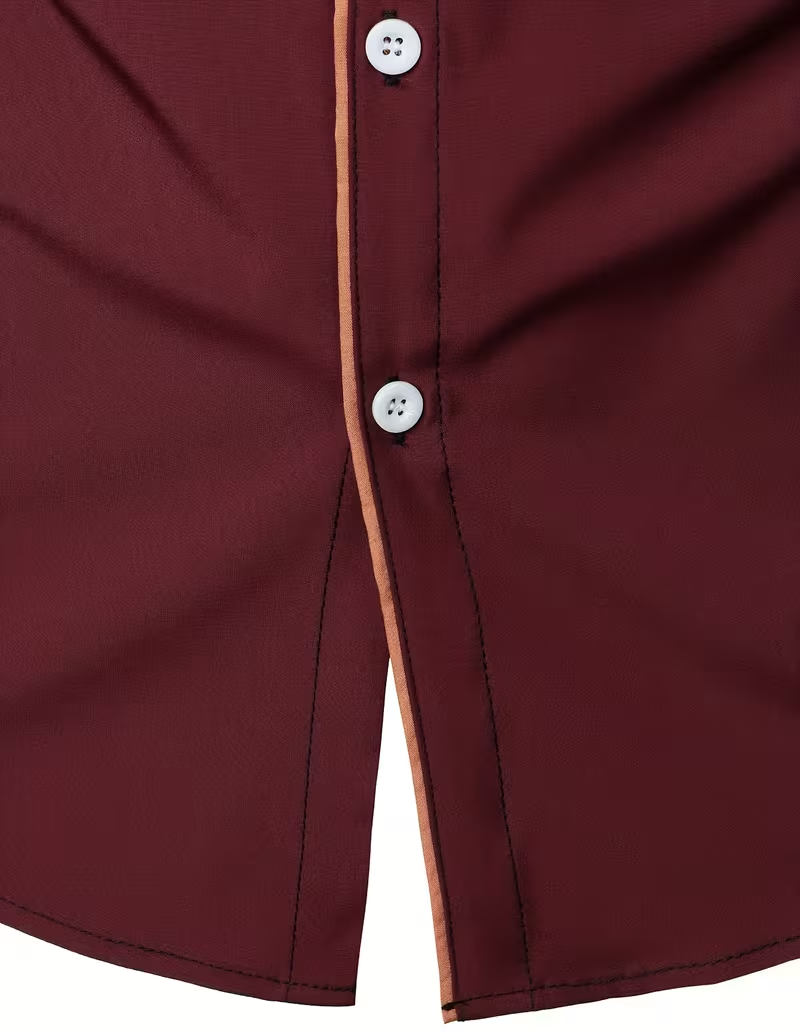 mens statement trim casual trim contrast color long sleeve shirt brick red 3