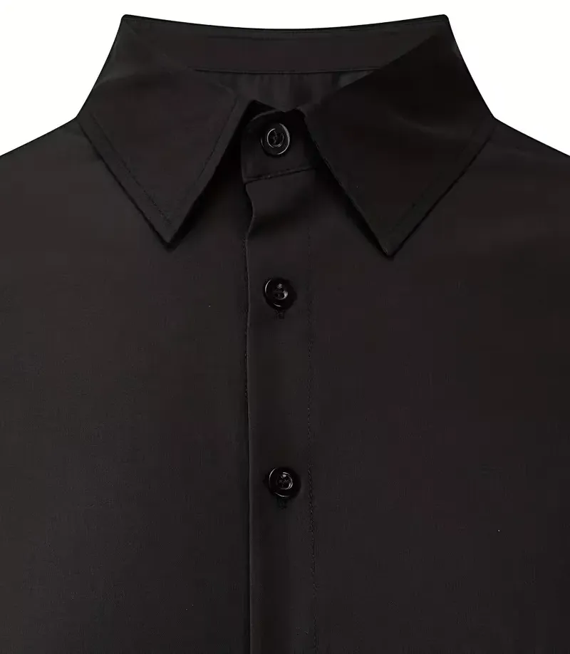 muscle man fitness short sleeve lapel shirt non stretch solid color button detail summer business casual non black 3