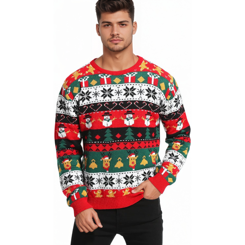  Men's Holiday Reindeer Snowman Santa Snowflakes Sweater