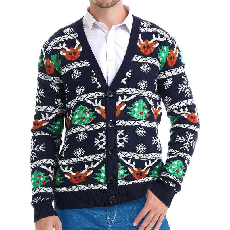  Men's Holiday Reindeer Snowman Santa Snowflakes Sweater