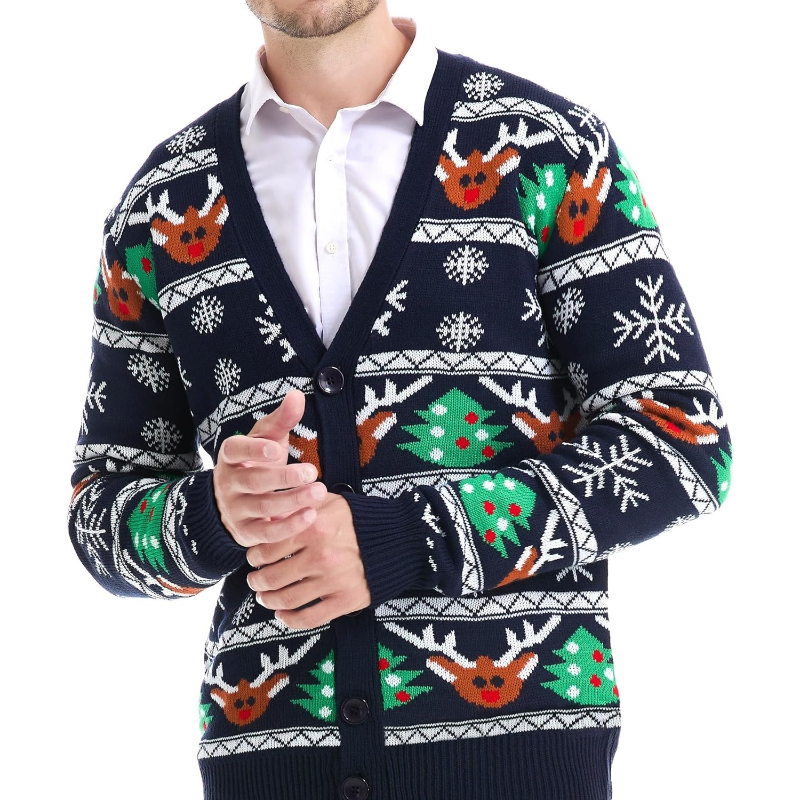  Men's Holiday Reindeer Snowman Santa Snowflakes Sweater