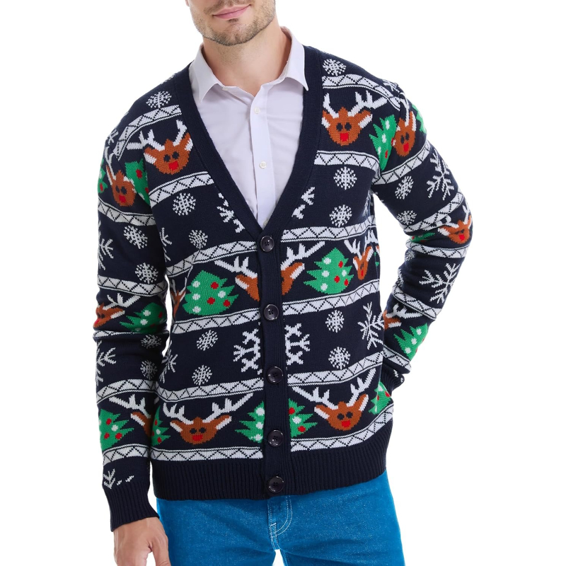  Men's Holiday Reindeer Snowman Santa Snowflakes Sweater
