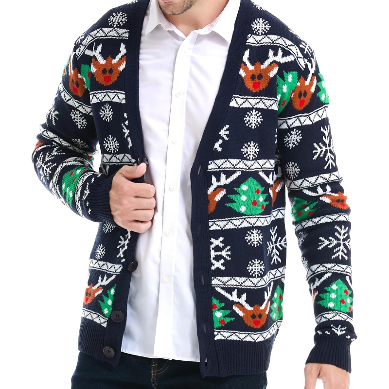  Men's Holiday Reindeer Snowman Santa Snowflakes Sweater