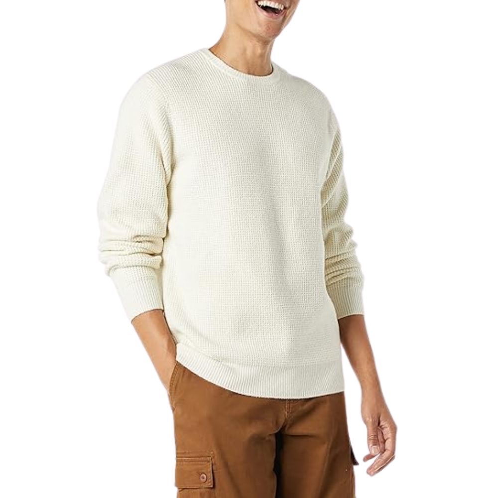 Amazon Essentials Men's Long-Sleeve Soft Touch Waffle Stitch Crewneck Sweater