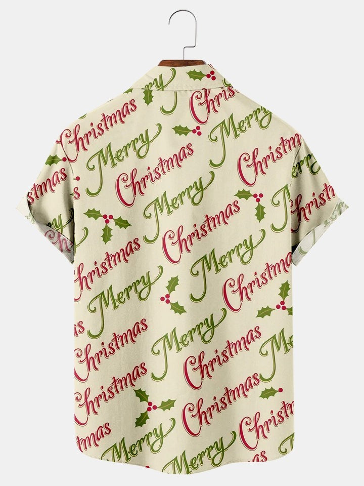 Christmas Print Casual Short Sleeve Shirt