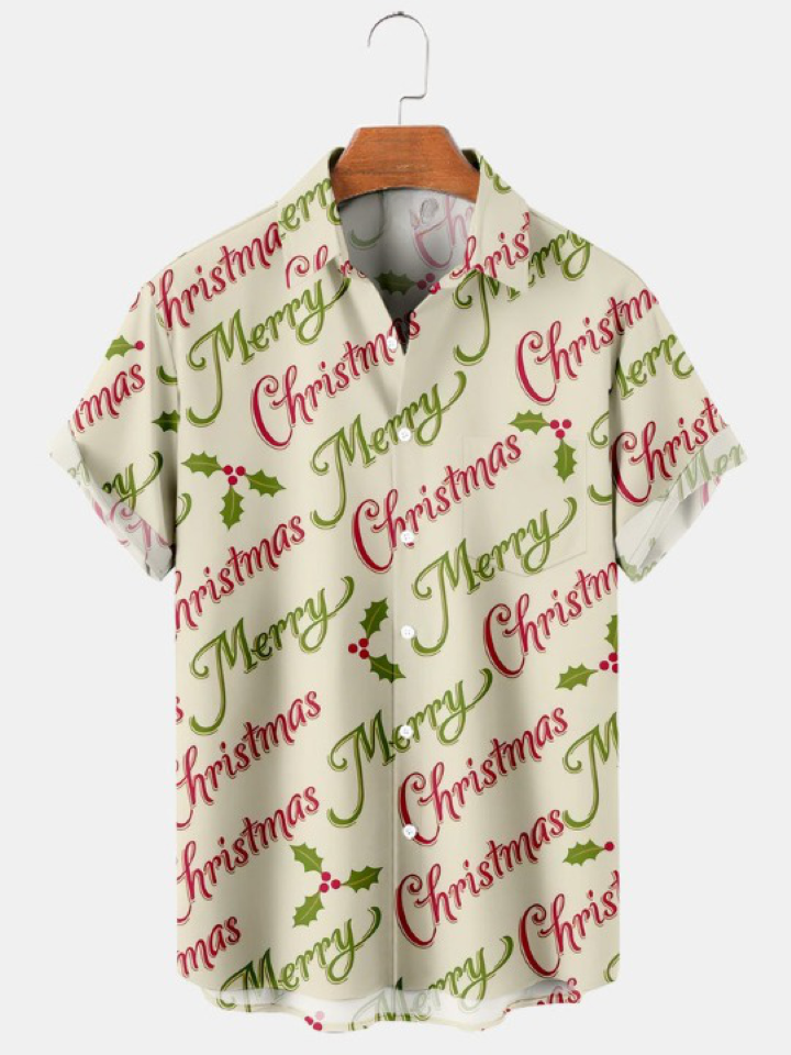 Christmas Print Casual Short Sleeve Shirt