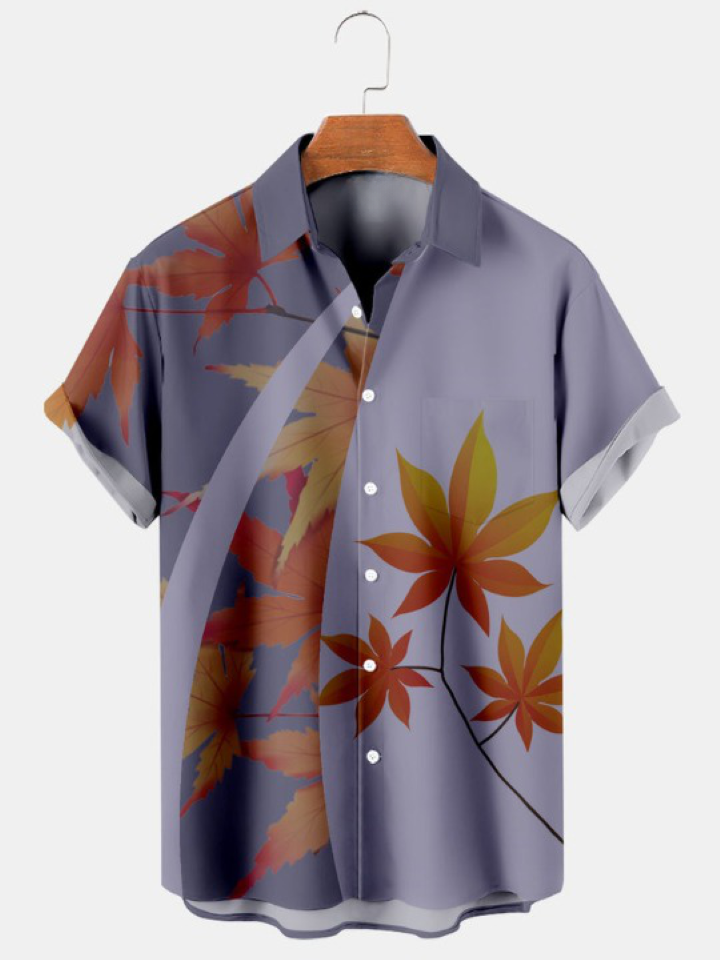 Maple Leaf Contrast Design Short Sleeve Shirt