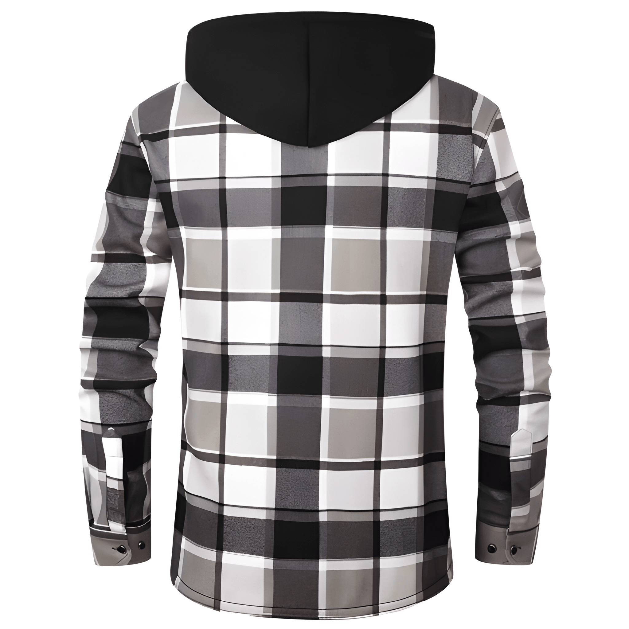 Thermal Lined Fleece Jacket With Hood And Plaid Design For Men