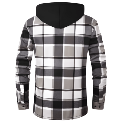 Thermal Lined Fleece Jacket With Hood And Plaid Design For Men