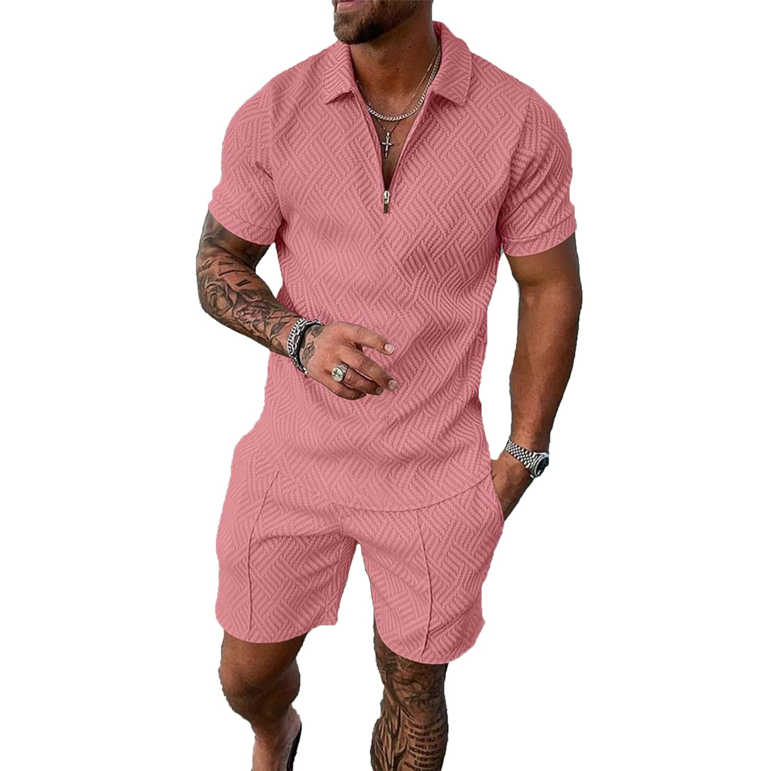 2 Pieces Summer Polo Shirt And Shorts Track Suit Set For Men