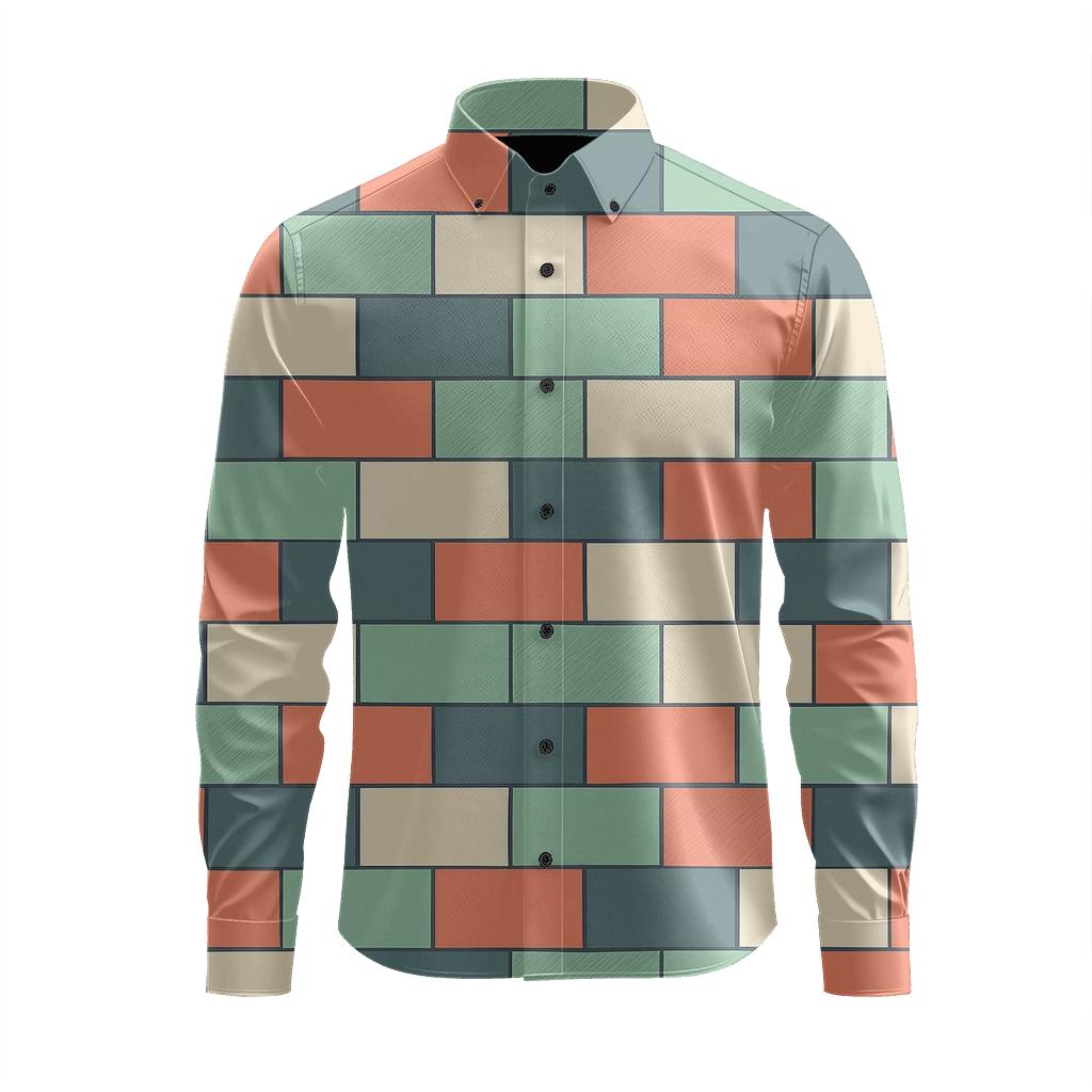 Offset Block Chainwork soft fabric long sleeve shirts
