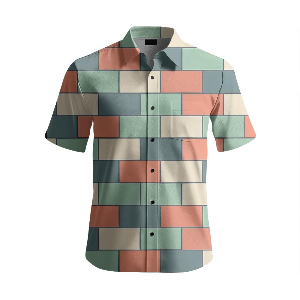 Offset Block Chainwork soft fabric short sleeve shirts