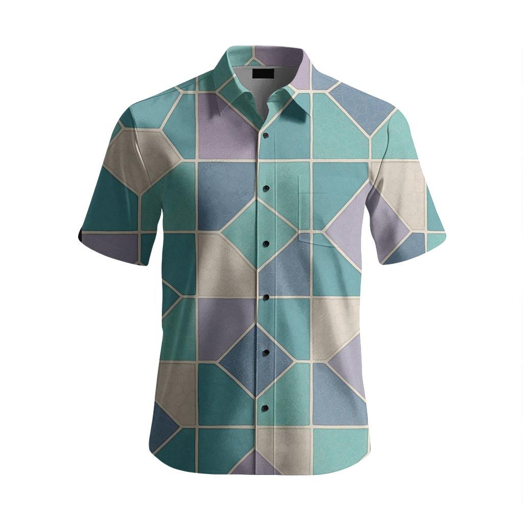Cellular Mosaic Matrix soft fabric short sleeve shirts