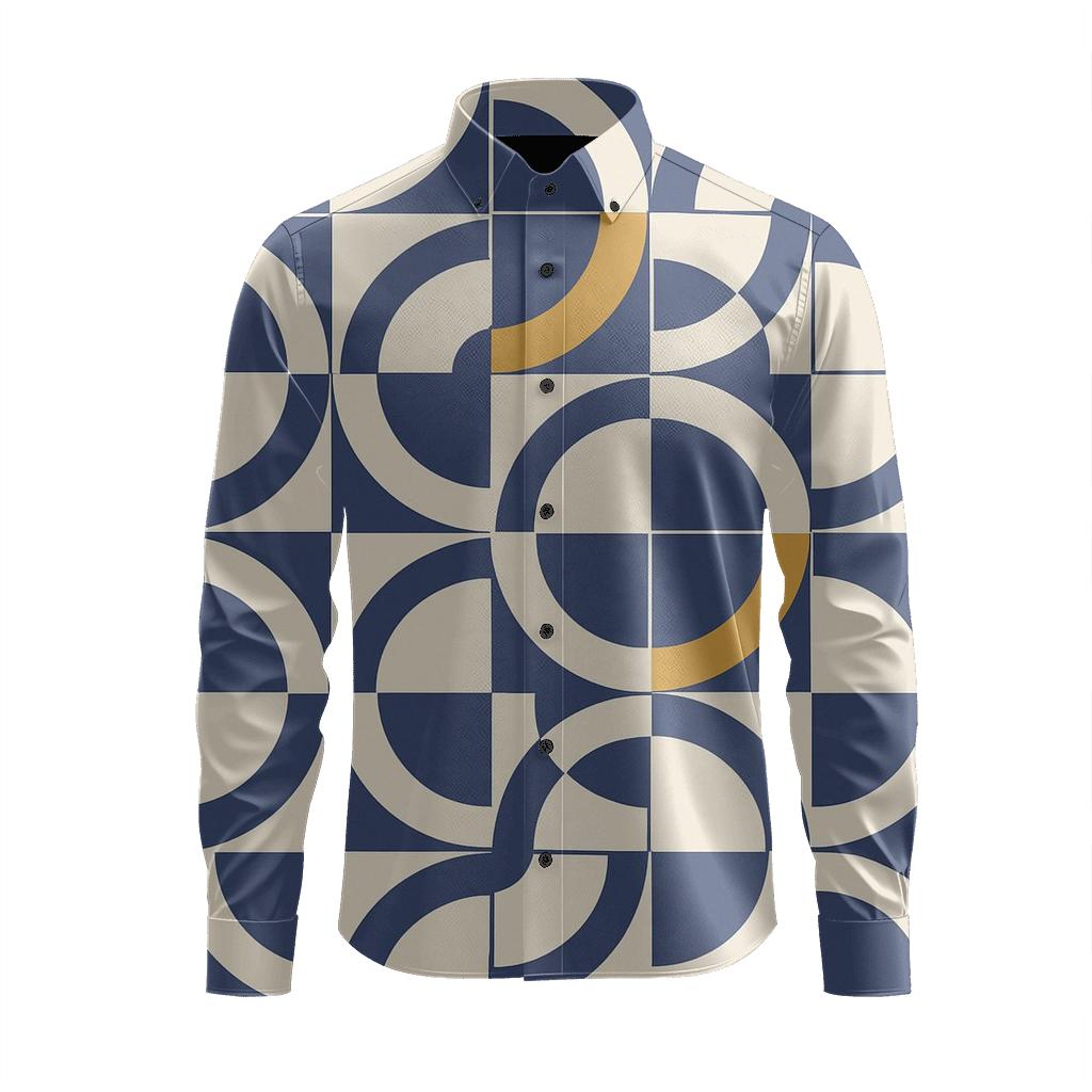 Concentric Arc Tile Circuit soft fabric long sleeve shirts