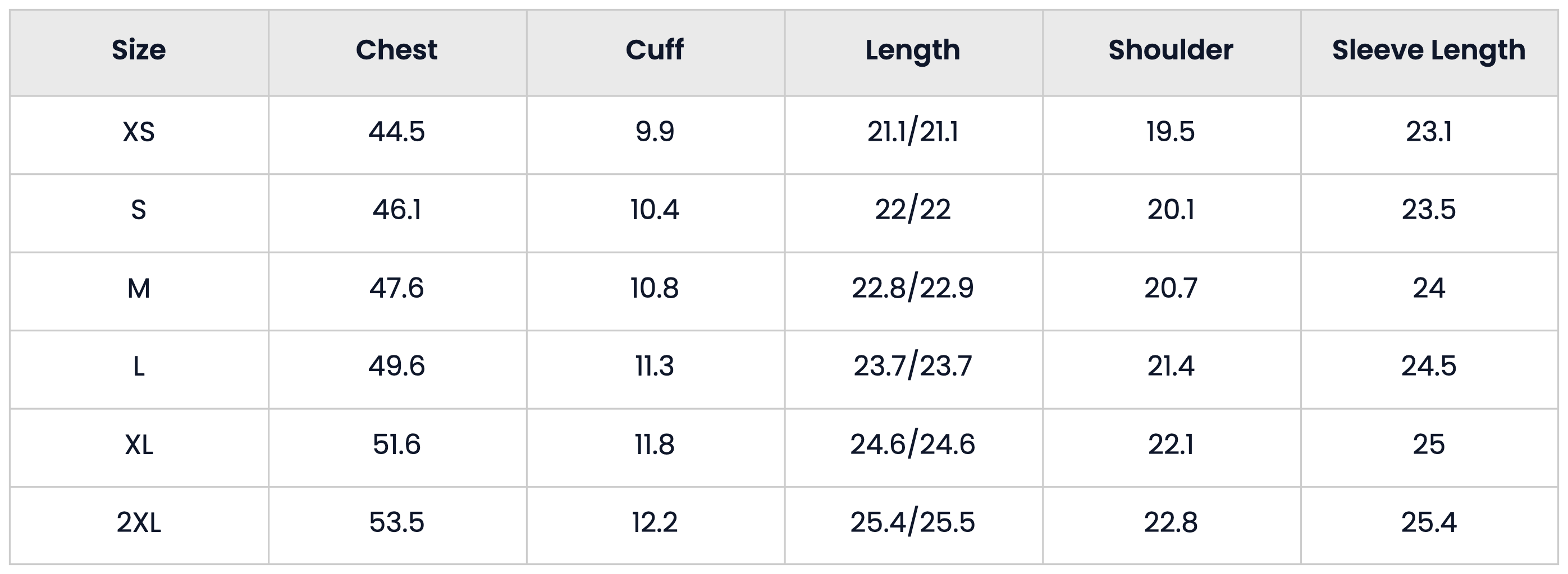 Size Chart for Loose Long Sleeve Zip Up Jacket For Men