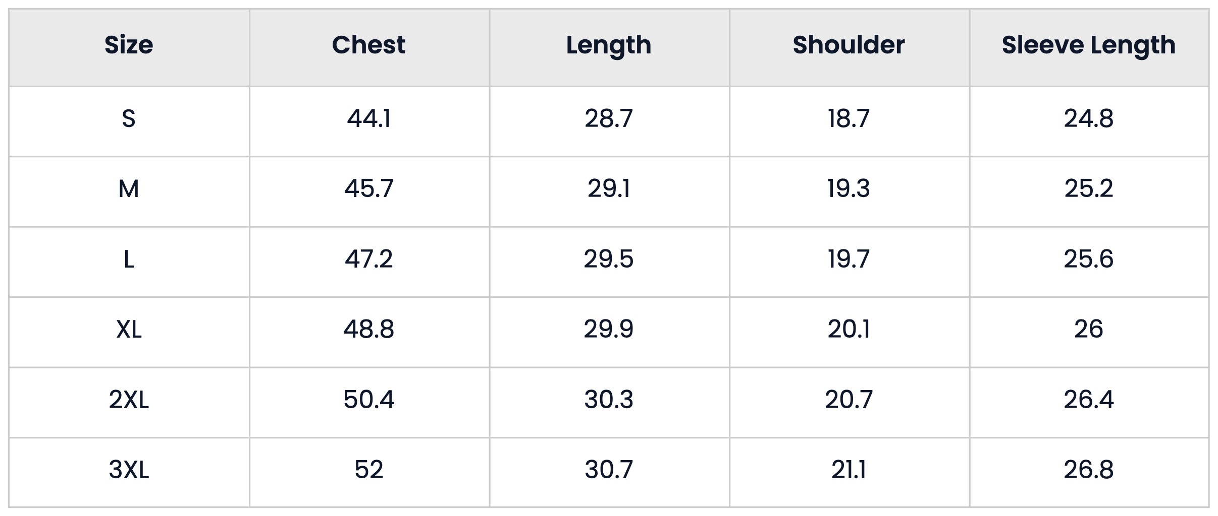 Size Chart for Solid Cargo Button Up Utility Shirt with Double Pockets for Men